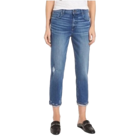 Paige Size 31 High Rise Jimmy Jimmy Crop Boyfriend Jeans in Ludlow Destructed - Picture 1 of 16